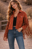 Medium Juicy Couture NWT Fringed Trucker Jacket Rust Faux Suede Western Boho