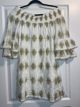 Load image into Gallery viewer, Medium Boston Proper Metallic Gold Detail Off The Shoulder Dress
