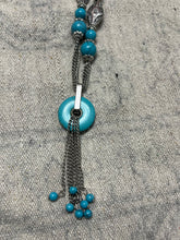 Load image into Gallery viewer, Turquoise &amp; Silver Long Tassel Necklace
