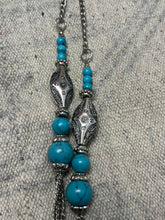Load image into Gallery viewer, Turquoise &amp; Silver Long Tassel Necklace
