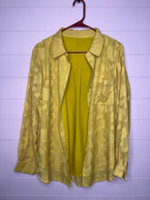 Load image into Gallery viewer, Large Golden Yellow Floral Sheer Sleeve Button Up Shirt
