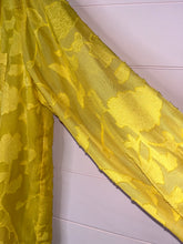 Load image into Gallery viewer, Large Golden Yellow Floral Sheer Sleeve Button Up Shirt
