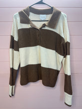 Load image into Gallery viewer, XL Pink Rose Striped Henley Sweater
