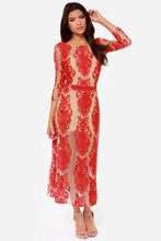 Load image into Gallery viewer, Small For Love And Lemons Boho Red Lace Midi Gown
