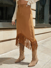 Load image into Gallery viewer, XS Denim Fringe Western Skirt

