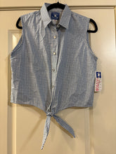 Load image into Gallery viewer, Large NWT Texas Cotton Vintage Gingham Plaid Tie Front Sleeveless Top
