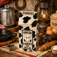Load image into Gallery viewer, Vintage Cow Print Glass Cookie Jar
