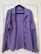 Load image into Gallery viewer, Medium Double Zero Purple Ribbed Shacket

