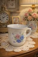 Japan Stonewear Vintage Blue Ashley Floral Tea Cups Set of 2