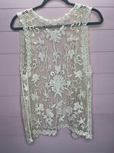 Load image into Gallery viewer, XS/S Boho Ivory Crochet Kimono Vest
