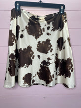 Load image into Gallery viewer, Large Le Lis Cow Print Satin Mini Skirt
