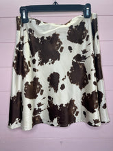 Load image into Gallery viewer, Large Le Lis Cow Print Satin Mini Skirt
