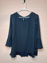 Load image into Gallery viewer, Large Talbots Navy Blue White Polka Dot Blouse
