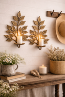 Antique Bronze Leaf Candle Holder Wall Sconces Set of 2