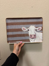 Load image into Gallery viewer, Cow Stripe Gold &amp; White Rectangular Farmhouse Decorative Tray
