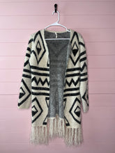 Load image into Gallery viewer, Medium POL Cream Black Fringe Cardigan Sweater
