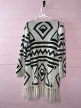 Load image into Gallery viewer, Medium POL Cream Black Fringe Cardigan Sweater
