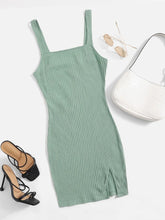 Load image into Gallery viewer, Large Shein Green Split Hem Ribbed Dress
