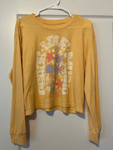 Load image into Gallery viewer, Medium Weekend Soul Yellow Peace Love Music Long Sleeve Crop Top
