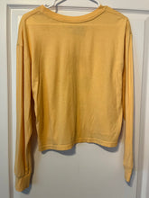 Load image into Gallery viewer, Medium Weekend Soul Yellow Peace Love Music Long Sleeve Crop Top
