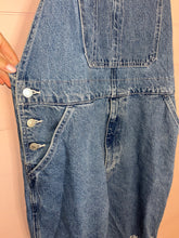 Load image into Gallery viewer, Large Levi’s Denim Distressed Overalls

