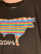 Load image into Gallery viewer, Medium/ Large Black Speckled Roam Western Serape Cow Graphic T-Shirt
