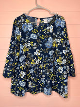 Load image into Gallery viewer, XL Time and True Blue Floral Ruffle Top
