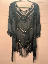 Load image into Gallery viewer, One Size Black Crochet Fringe Cardigan/ Cover
