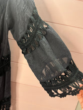 Load image into Gallery viewer, One Size Black Crochet Fringe Cardigan/ Cover
