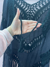 Load image into Gallery viewer, One Size Black Crochet Fringe Cardigan/ Cover
