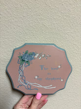 Load image into Gallery viewer, Vintage Wooden Scripture Pink &amp; Blue Floral Wall Hanger
