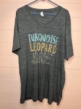 Load image into Gallery viewer, 2XL Bella Canvas Gray V-Neck Turquoise Leopard Lace Western Short Sleeve T-Shirt
