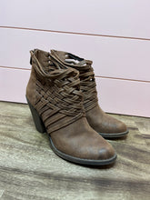 Load image into Gallery viewer, 7.5 Fergalicious Brown Woven Heeled Ankle Booties
