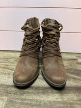 Load image into Gallery viewer, 7.5 Fergalicious Brown Woven Heeled Ankle Booties
