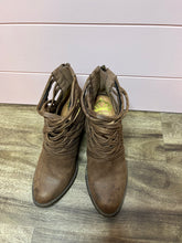 Load image into Gallery viewer, 7.5 Fergalicious Brown Woven Heeled Ankle Booties
