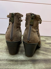 Load image into Gallery viewer, 7.5 Fergalicious Brown Woven Heeled Ankle Booties
