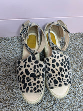 Load image into Gallery viewer, Size 9 Bella Marie Leopard Pony Hair Suede Espadrille Wedge Sandals
