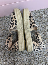 Load image into Gallery viewer, Size 9 Bella Marie Leopard Pony Hair Suede Espadrille Wedge Sandals
