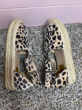 Load image into Gallery viewer, Size 9 Bella Marie Leopard Pony Hair Suede Espadrille Wedge Sandals
