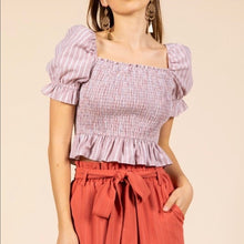 Load image into Gallery viewer, Medium Essue Boho Stripe Puff Sleeve Crop Top

