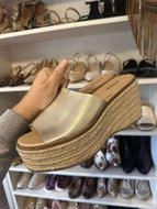 Size 9 Justfab Gold Espadrille Wedge Slides