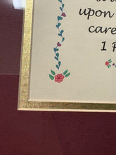 Load image into Gallery viewer, 1 Peter 5:7 Vintage Floral Red &amp; Gold Wooden Framed Scriptures Art
