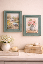 Load image into Gallery viewer, Set of two wooden teal 8x10” picture frames no hardware or glass
