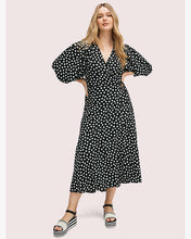 Load image into Gallery viewer, Size 6 Kate Spade Black White Cloud Dot Wrap Dress
