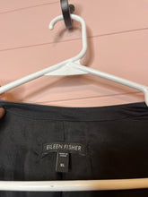 Load image into Gallery viewer, XL Eileen Fisher Black Leather Trim Silk Open Front Drape Cardigan
