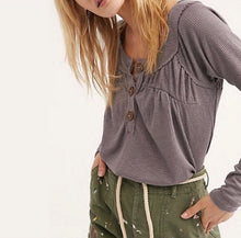 Load image into Gallery viewer, XS Free People Gray Henley Tunic Top
