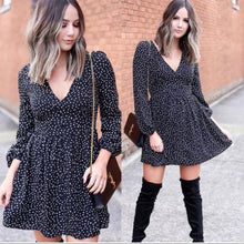 Load image into Gallery viewer, Small Wild Honey Black White Polka Dot Long Sleeve Dress
