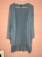 Load image into Gallery viewer, Small Yoyo 5 Blue Suede Fringe Cardigan
