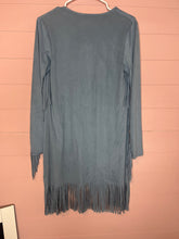 Load image into Gallery viewer, Small Yoyo 5 Blue Suede Fringe Cardigan
