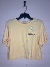 Load image into Gallery viewer, XL Messy Bun Just Chillin’ Blessed John 20:29 Orange Crop Top Graphic T-Shirt
